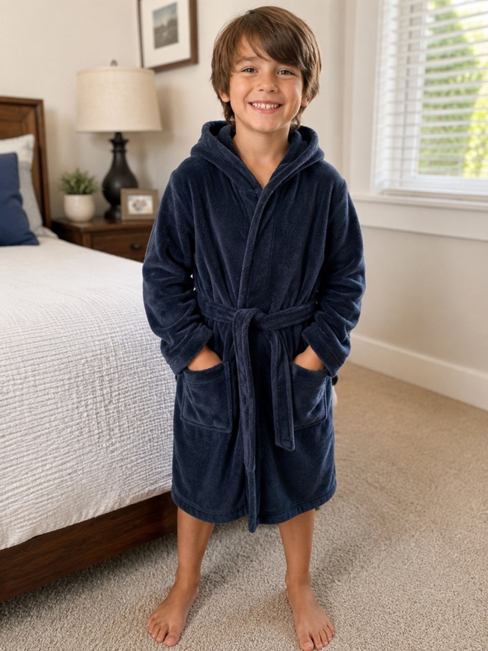 GAP Kids Plush Hooded Bathrobe – Size 14 – Navy Blue 💙✨